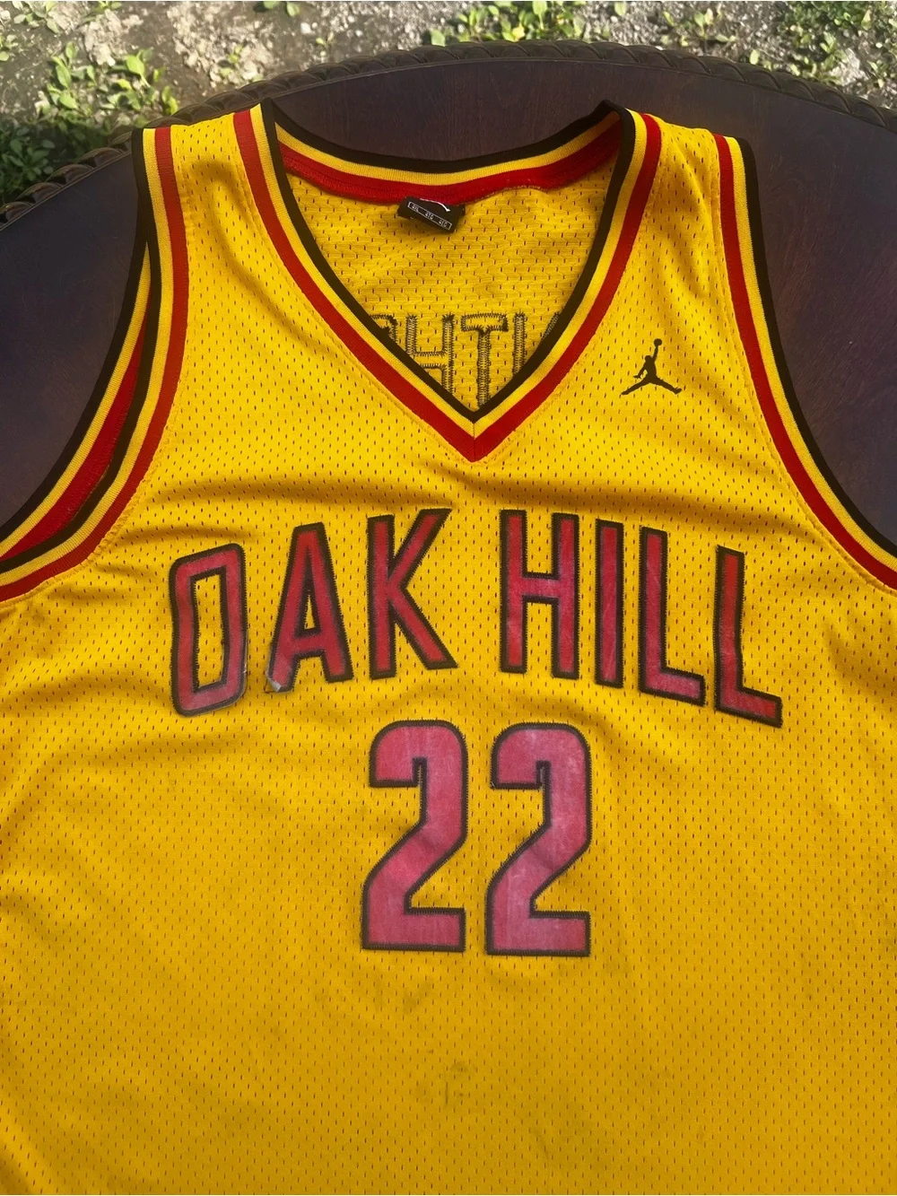 Jordan Yellow Oak Hill #22 Basketball Jersey with Red Accents